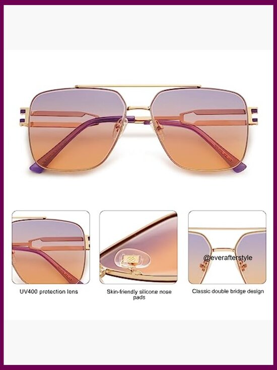 Retro Oversized Square Sunglasses, Stainless Steel Metal Frame, UV400 Protection main image 4